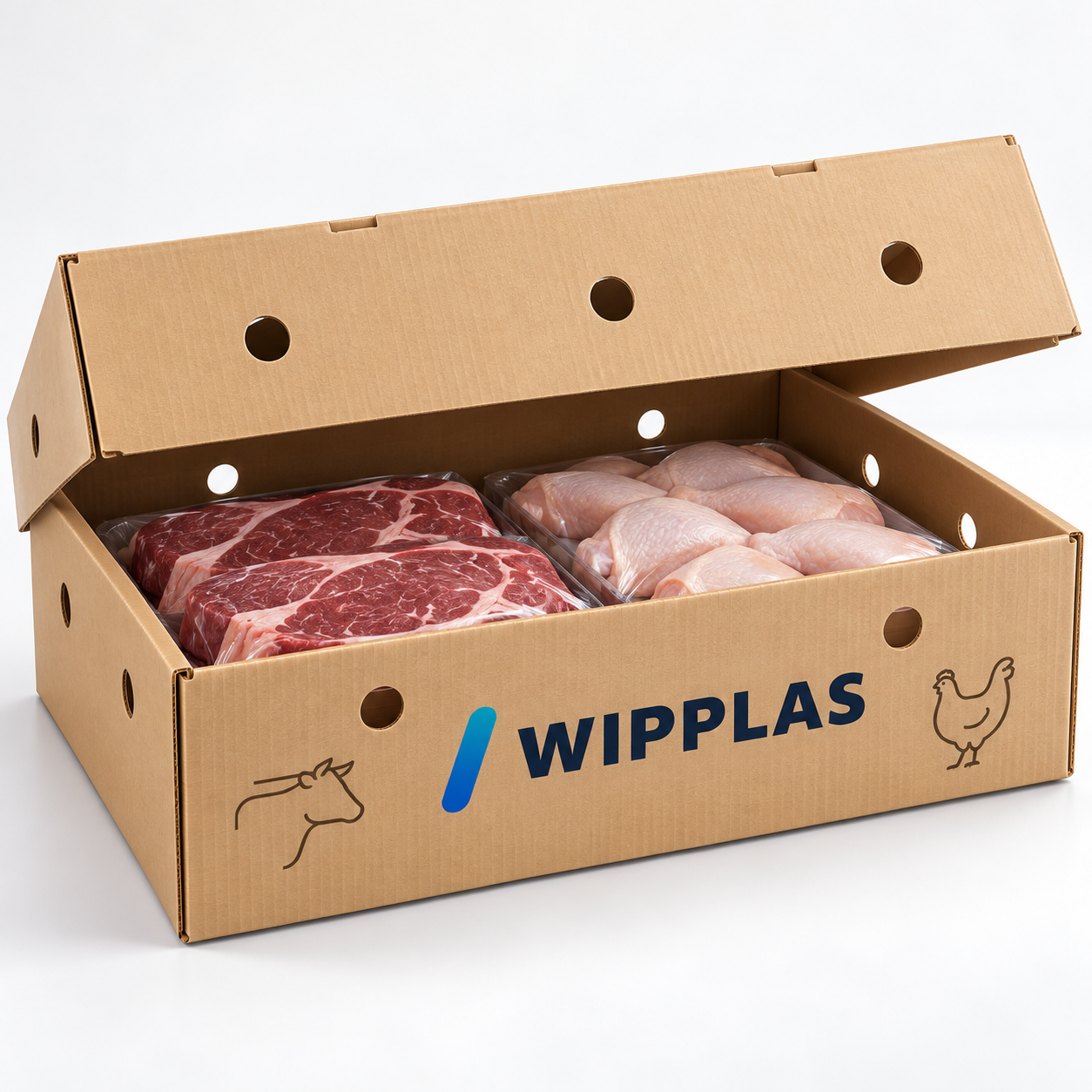 WIPPLAS Fleisch- und Geflügel-Transportbox aus Wellpolypropylen für hygienische Lebensmittelverpackung