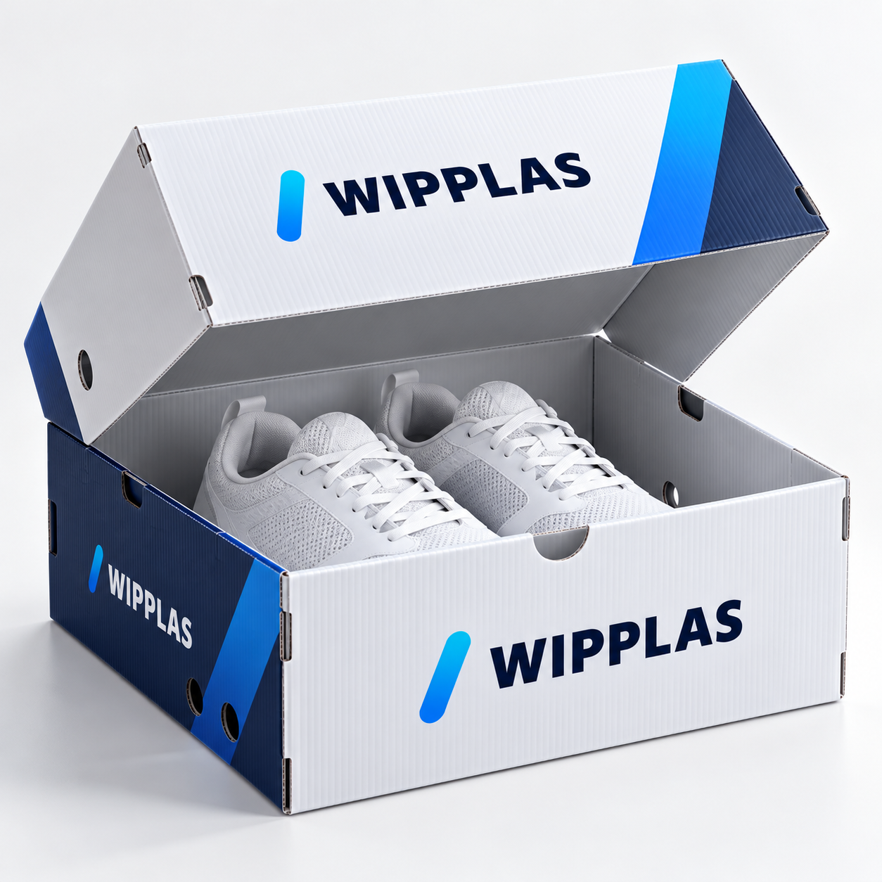 WIPPLAS Schuhbox aus Wellpolypropylen mit Sportschuhen für Lagerung, Versand und Einzelhandel